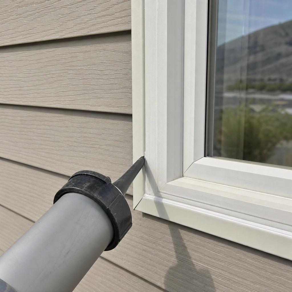 Sealing an exterior window frame with caulk, one way to pest-proof your Kennewick home