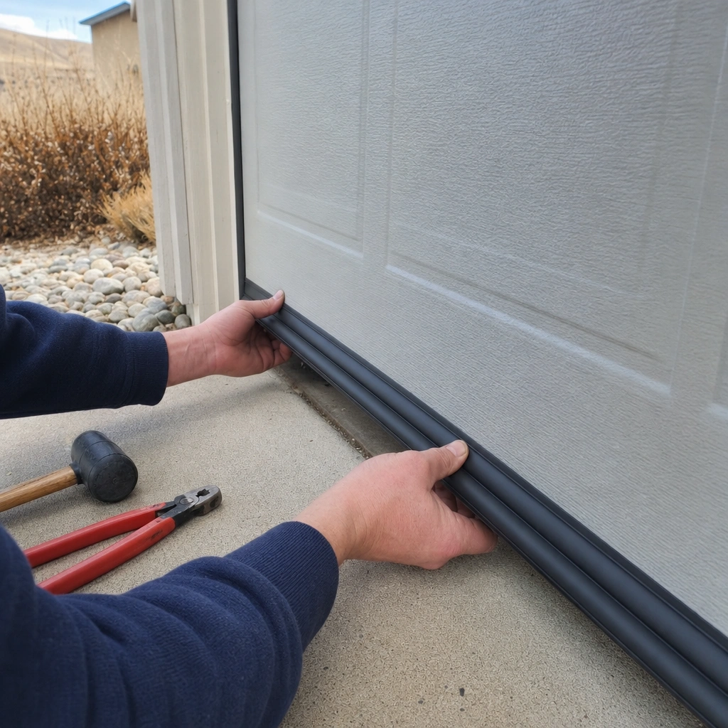 Fitting a new garage door bottom seal to close the most common rodent entry point