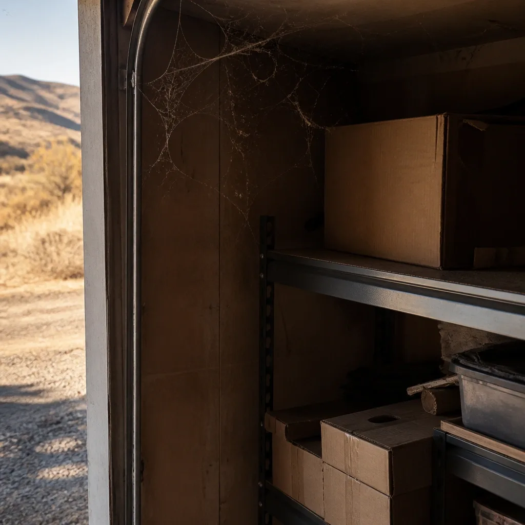 A cluttered garage corner, the harborage black widows and house spiders prefer