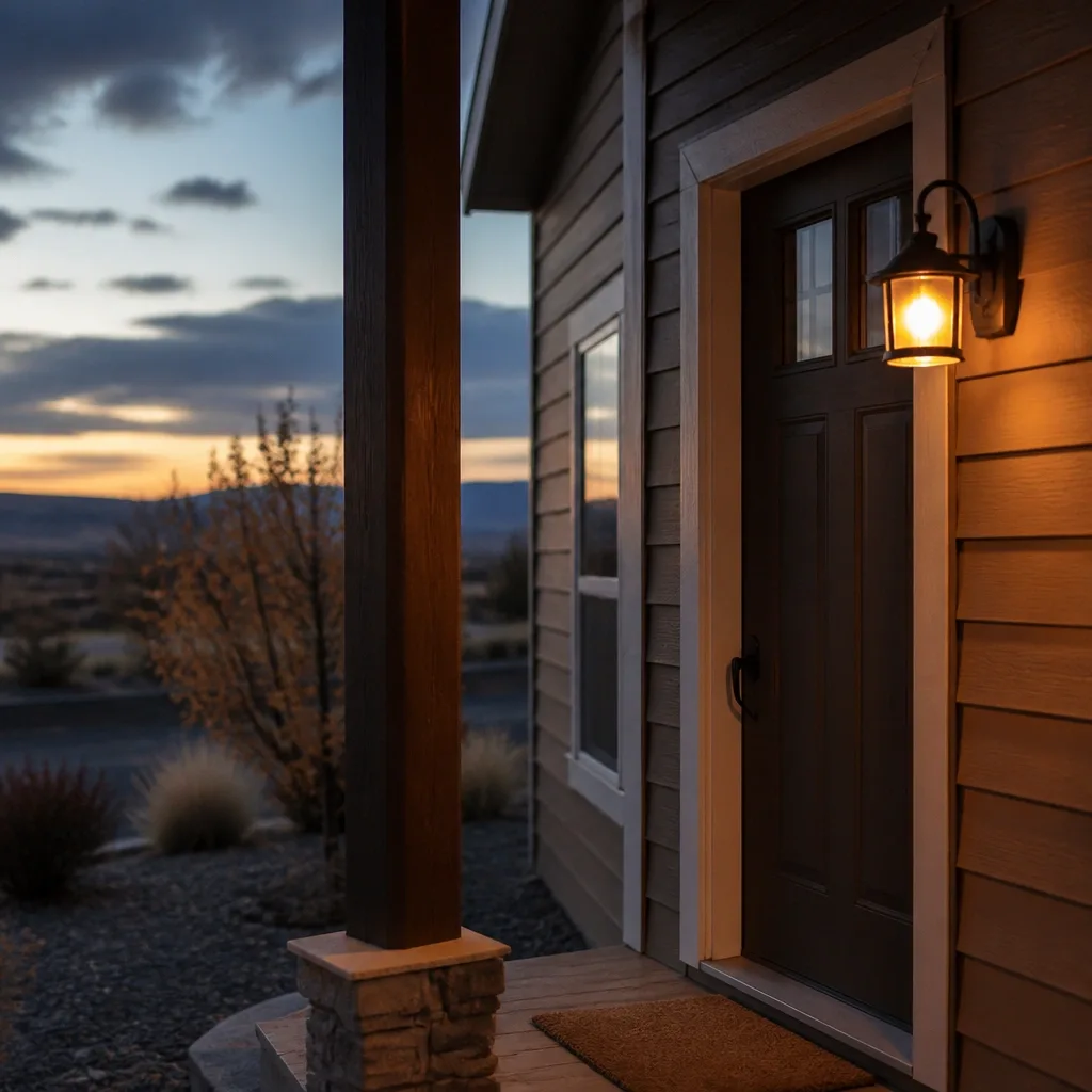 A warm-toned porch light, which attracts far fewer of the insects that spiders feed on